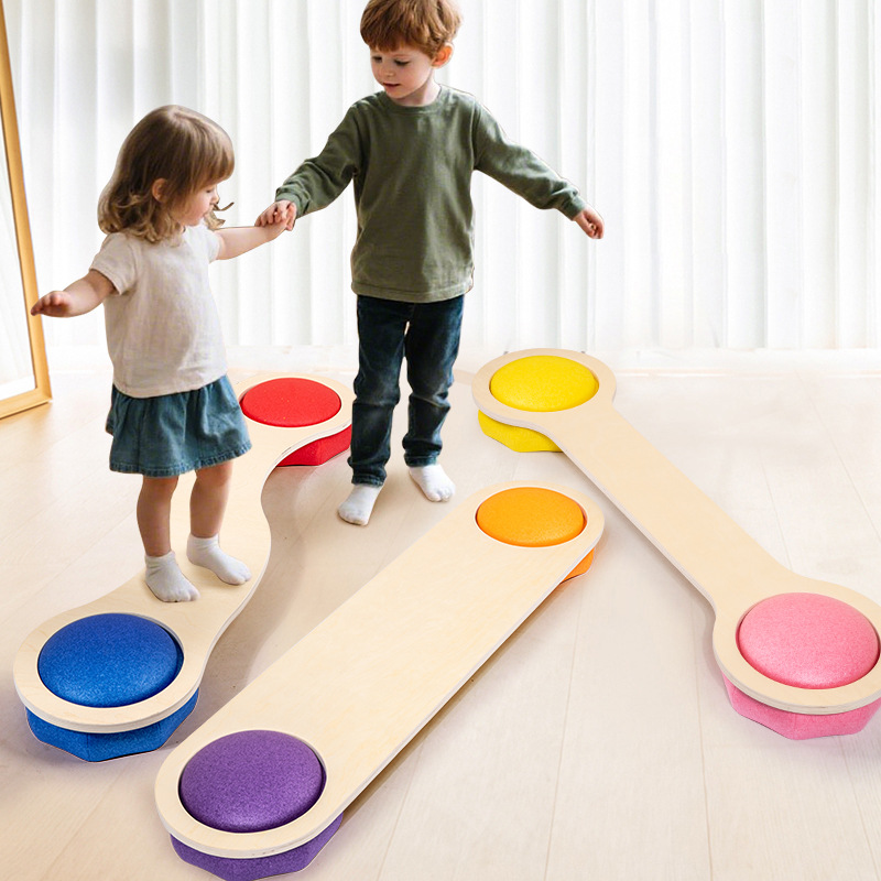 Kids Education Steps - Viga de Equilibrio de Madera, Piedras