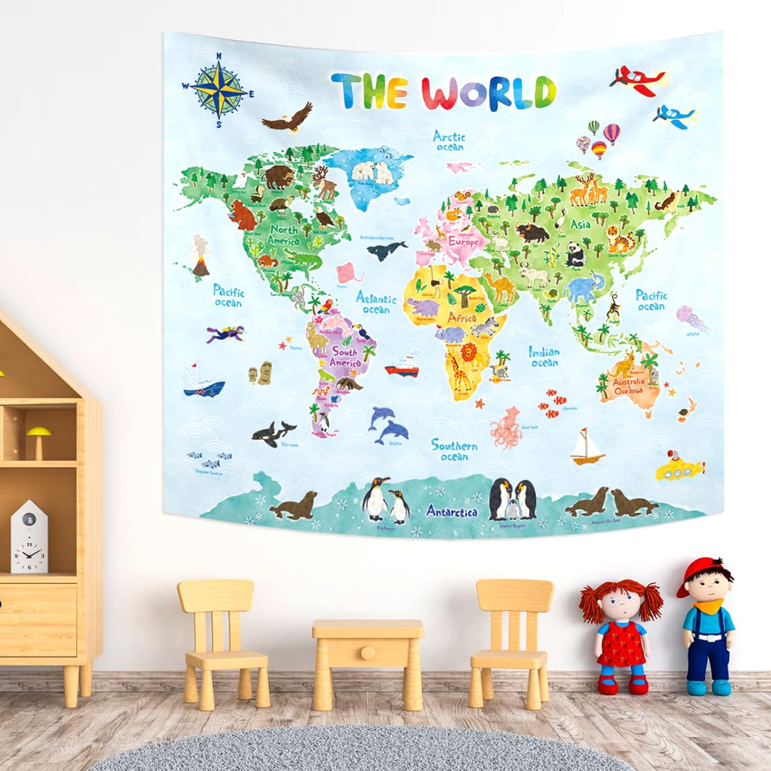 Kids Education Room - Tapiz de pared con mapa del