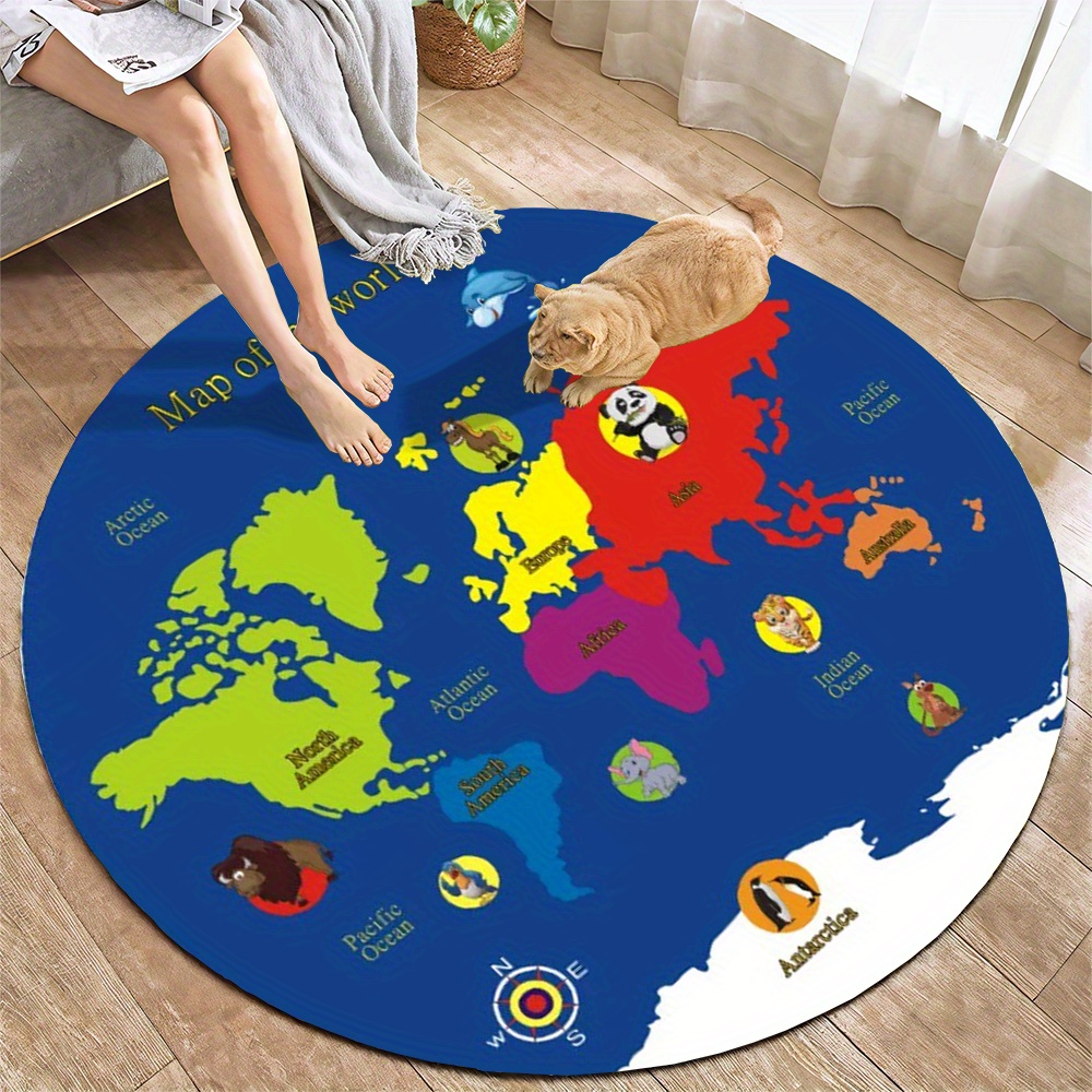Kids Education Room - Alfombra Redonda con Mapa del Mundo,