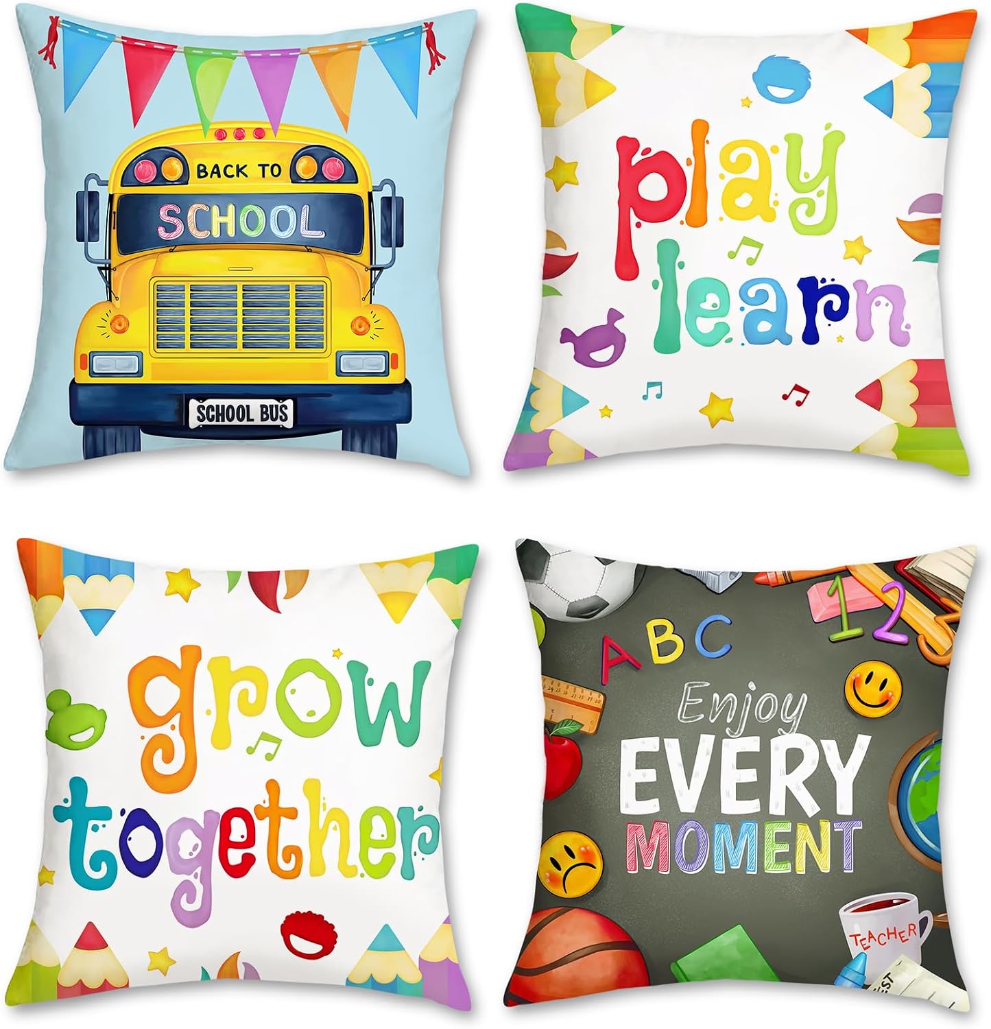 Kids Education Motivation - Paquete de 4 Fundas de Almohada