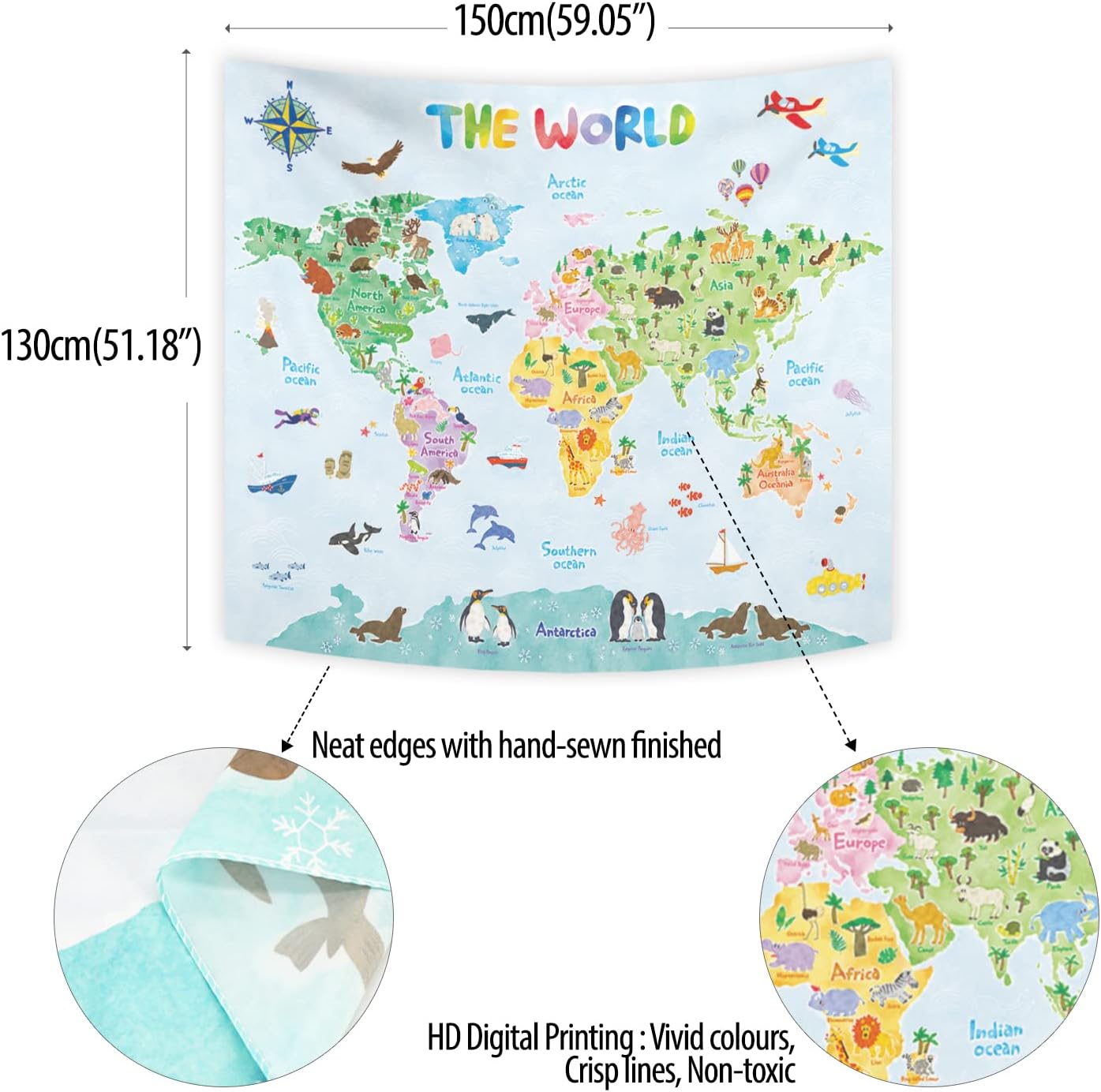 Tapiz de pared con mapa del mu - Kids Education Room reseña y precio